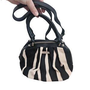 Kate Spade Zebra Print Canvas Crossbody Double Handle Purse Glam Statement